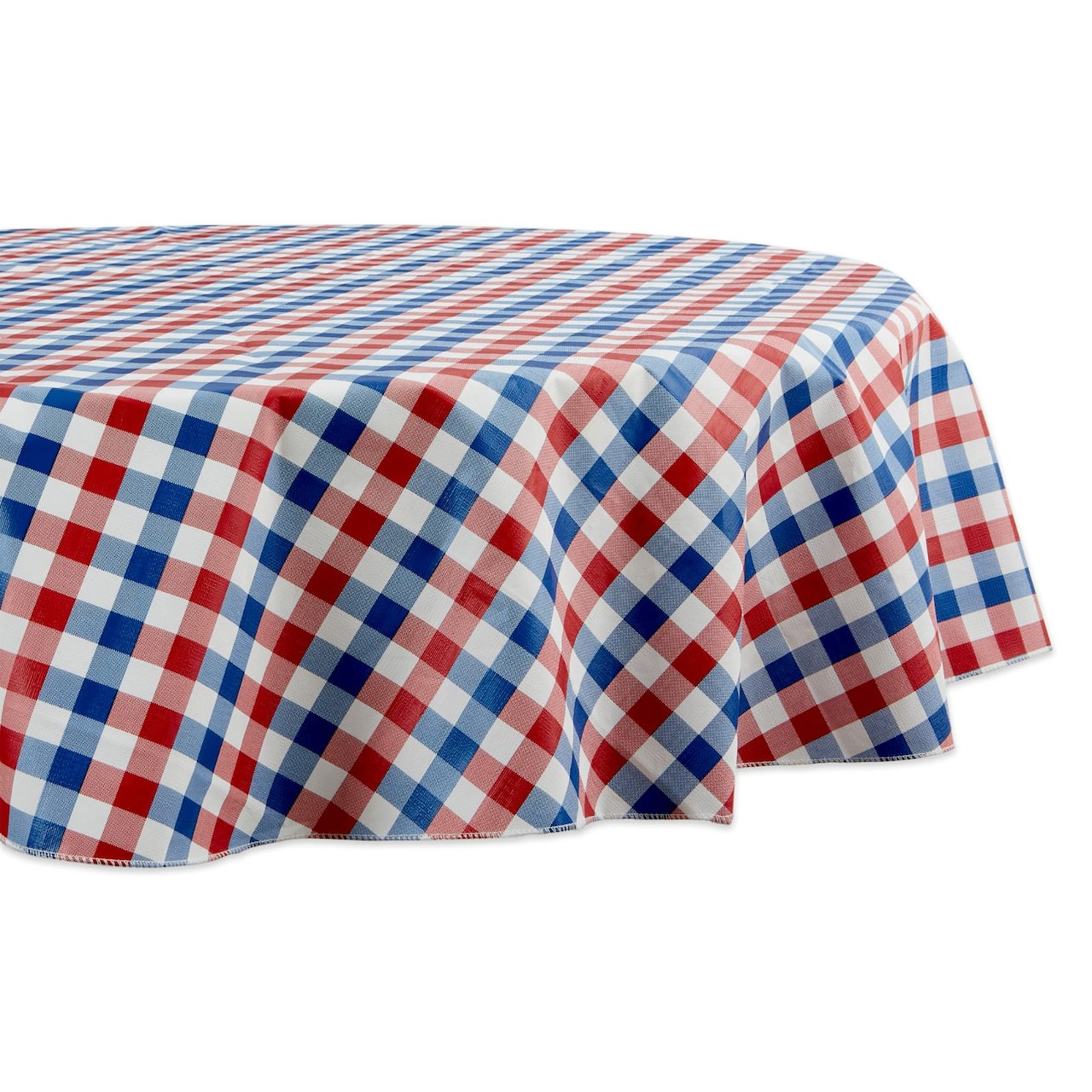 DII® 70" Round Red, White & Blue Check Vinyl Tablecloth